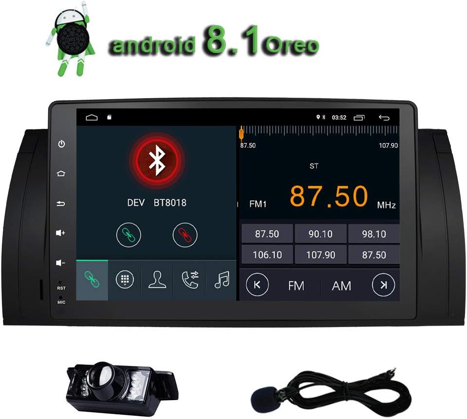 Touchscreen Head Unit for BMW E39 E53 M5 X5 Car Stereo 9 inch Navigation Android 8.1 Radio with Bluetooth Hands Free Calling Built-in WiFi GPS with Canbus Box Rear View Camera