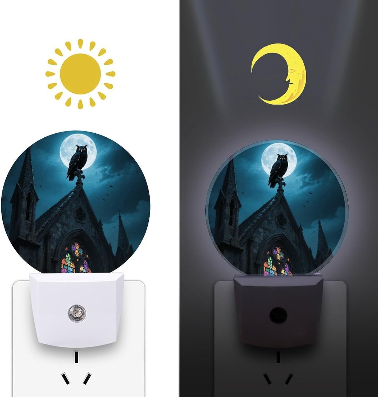 Black Owl on Church Plug-in LED Nightlight Wall Night Light image 3