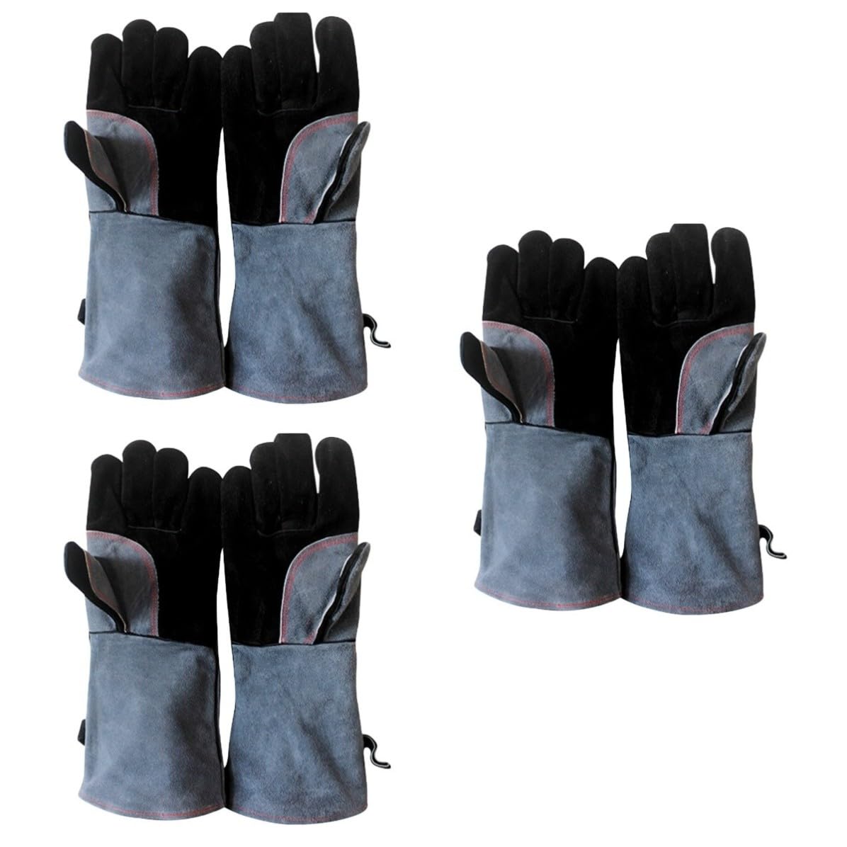 BESPORTBLE 3 Pezzi Guanti Resistenti al Calore in Pelle Bovina per Barbecue | Confezione a Paio, Lunga Protezione al Polso, Isolati e Antiscivolo, per Cottura e Griglia