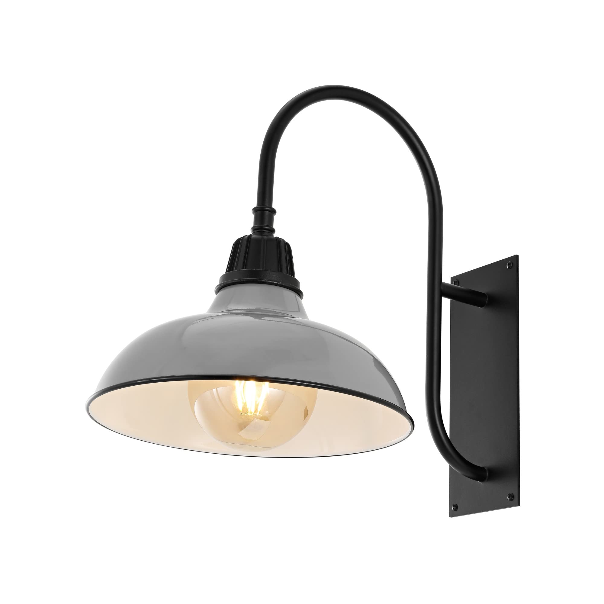 JONATHAN Y Stanley 1-Light Gooseneck Sconce 12.25", Gray | Farmhouse Industrial Vintage Style, Indoor Or Outdoor, LED Bulb Included, Dimmable, Exterior Metal Lantern for Porch Garage