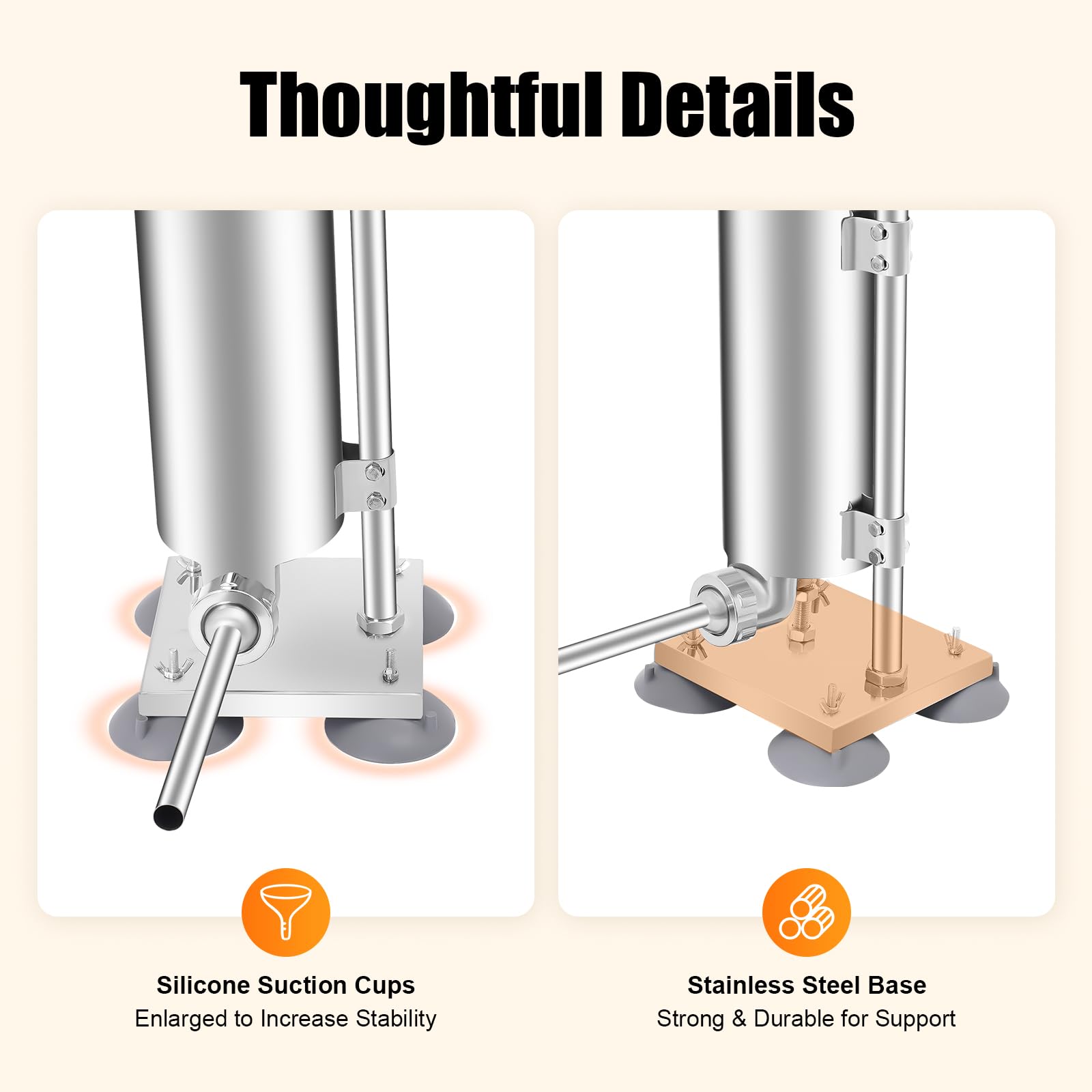 Máquina de llenado manual de salchichas de acero inoxidable de 3 litros con 4 ventosas, hasta 6 libras de carne de embutido, manual de acero inoxidable, con 4 tubos de llenado para caseros
