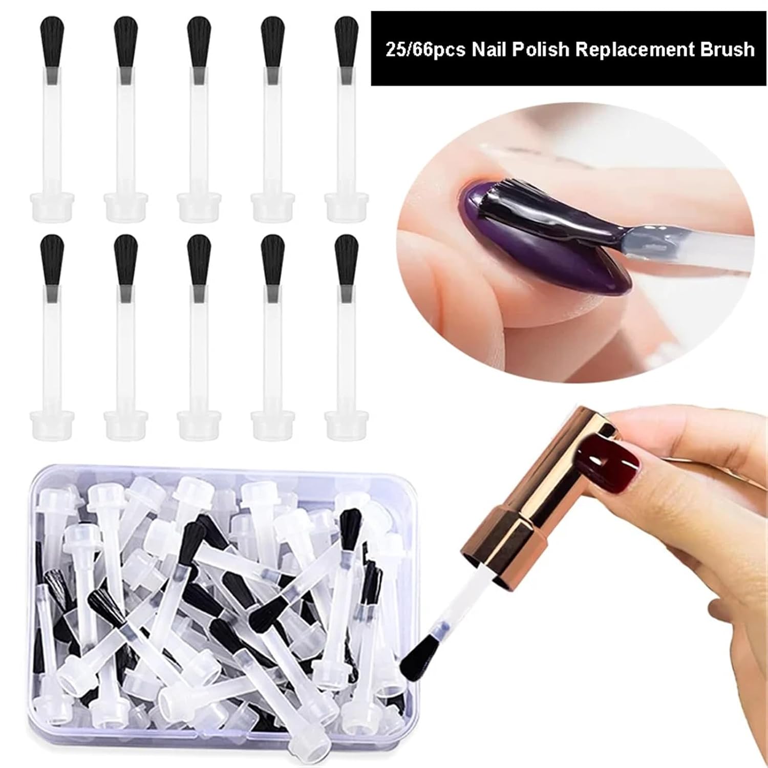 5set Disposable Nail Polish Brush With Handle Bottle Replacement Art Liquid Applicators Brushes(25pcs)