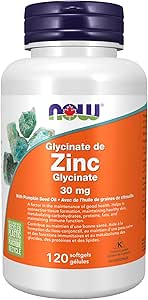 NOW Supplements, Zinc Glycinate with 250 mg Pumpkin Seed Oil, Supports Prostate Health, 120 Softgels