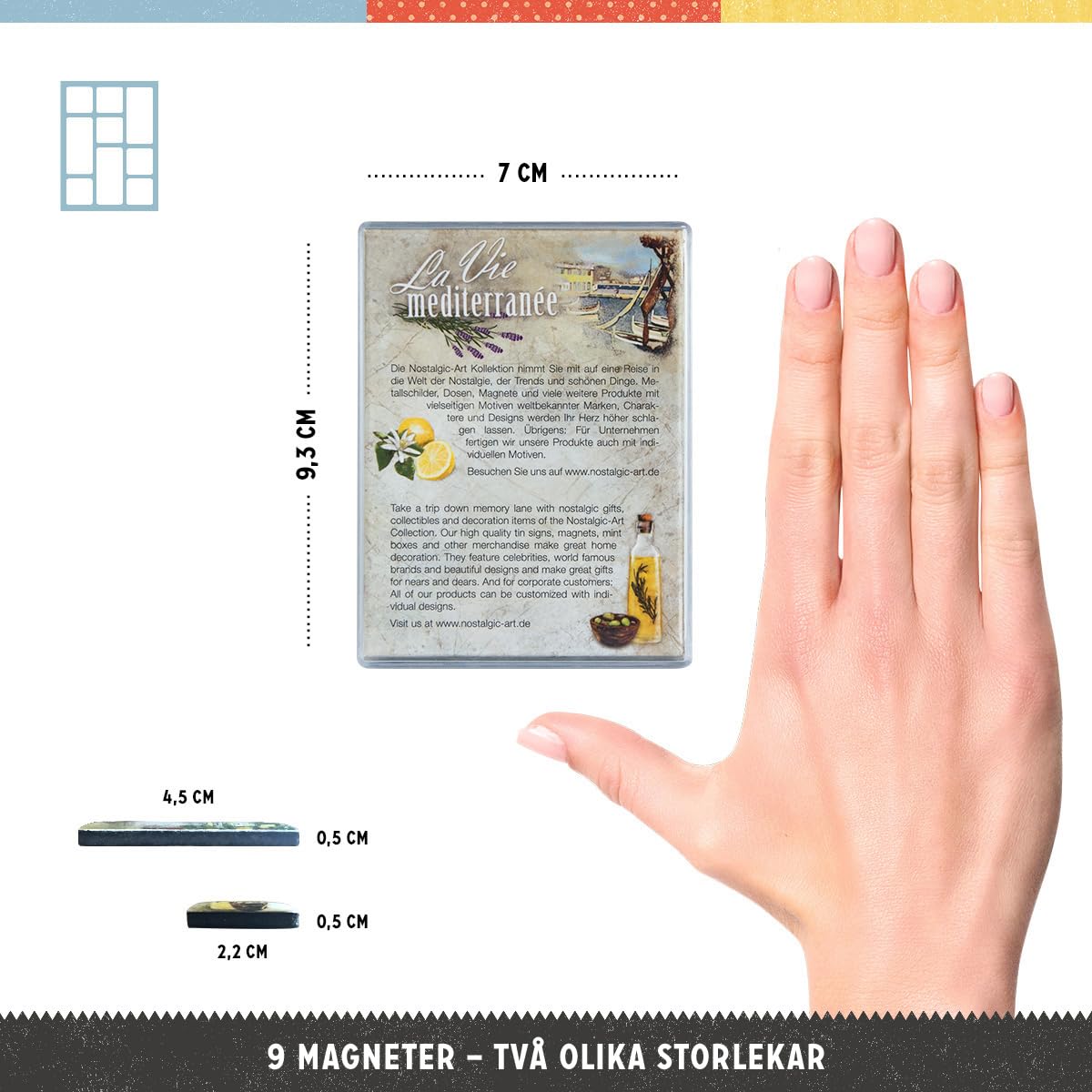 Lot De 9 Magnets Décoratifs Style Méditerranée - 2 Tailles (0.87 X 0.87 Et 0.87 X 1.77 Inch)