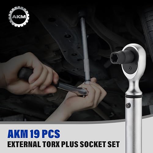 Miniatura 7 de AKM Juego de llaves Torx Plus externas de 19 piezas, juego de llaves de torque estrella E-Torx hembra, acero Cr-v EP4-32 con unidad de 12 pulgadas,