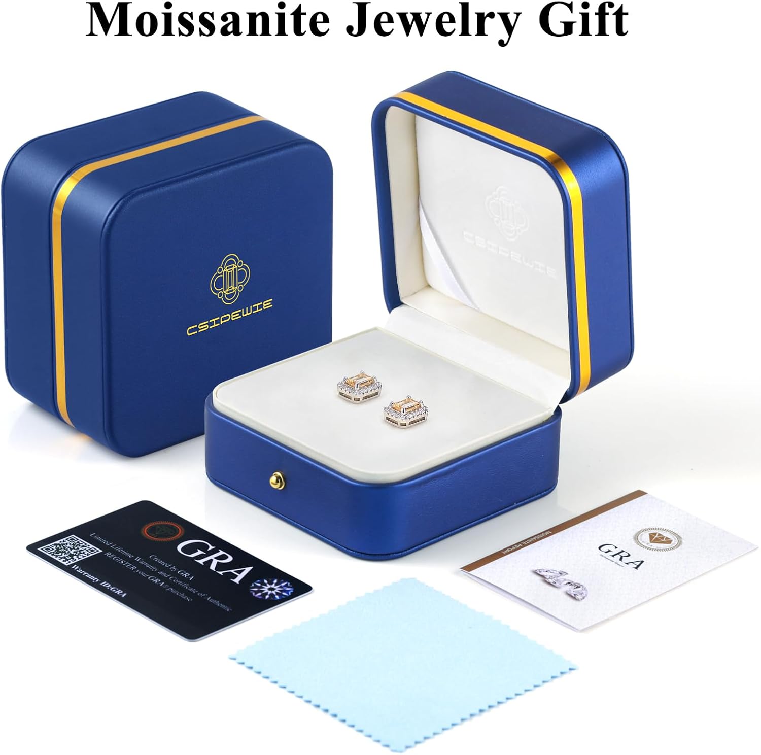 Champagne Moissanite Stud Earrings for Women, 925 Sterling Silver with 18K White Gold Plated, 1CT*2 Emerald Cut Halo Moissanite Flat Back Earrings, Jewelry Gifts Valentine's Day for Her - Image 6