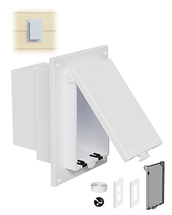 DBVR1W-1 Recessed Outdoor Outlet Box, Recessed Electrical Box for Wet Location, Exterior Outlet Box with 2 Weatherproof Covers, Vertical, 1-Gang, White