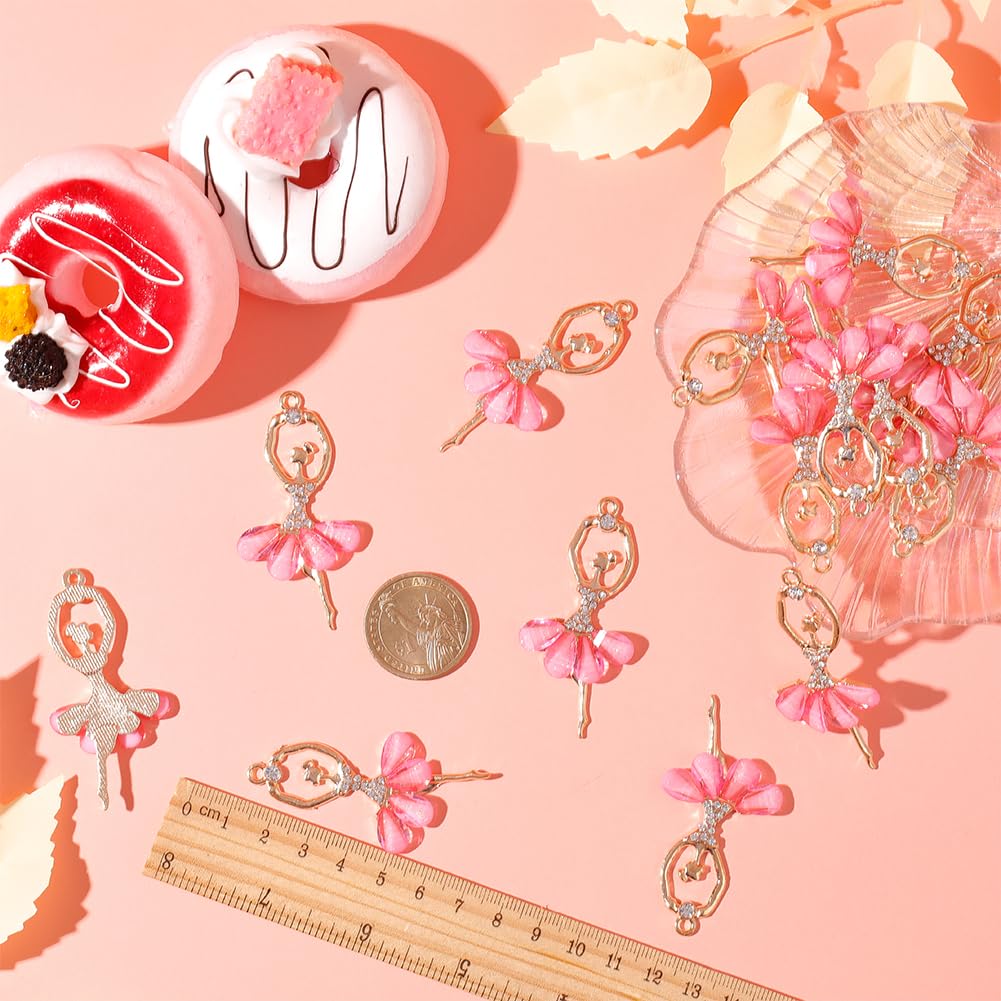 SUNNYCLUE 20 Ciondoli Ballerina Con Strass E Tutù Rosa, In Lega E Resina, 60x31mm, Per Creazione Gioielli, Bracciali, Collane, Regalo Per Danzatrici - 3