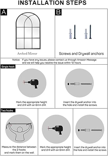 Miniatura 8 de Espejo de pared de ventana arqueada, 30 x 20 pulgadas, espejo decorativo, espejo de tocador para baño, dormitorio, entrada, sala de estar, espejo de