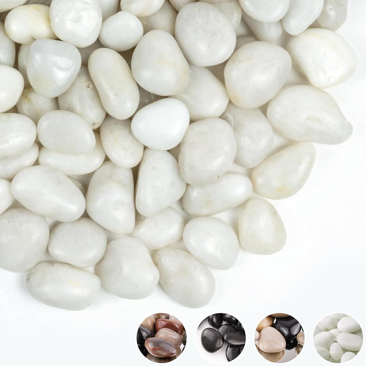 Guijarros blancos de 2 libras para plantas de interior, rocas de río naturales de 1 a 2 pulgadas para acuario, piedras decorativas altamente pulidas para relleno de floreros, peceras, paisajismo y jardín