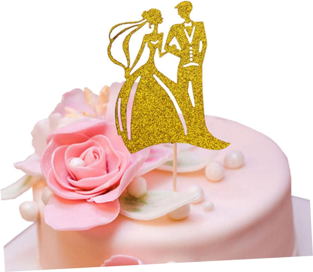UPKOCH 9pcs Wedding Cake Insert Glitter Topper Set, Gold Silver Black Paper Decorations for Bride and Groom, Non-edible Party Cake Picks for Wedding and Birthday Celebration