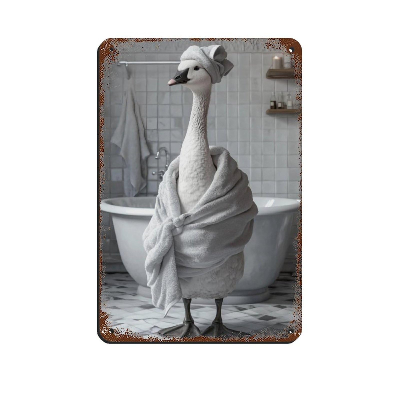 Lxwnze 20L X 30W Cm Quirky Swan,Funny Animal Tin Sign Vintage Metal Pub Club Cafe Bar Home Wall Art Decoration Poster Retro 8X12inch(20X30cm)