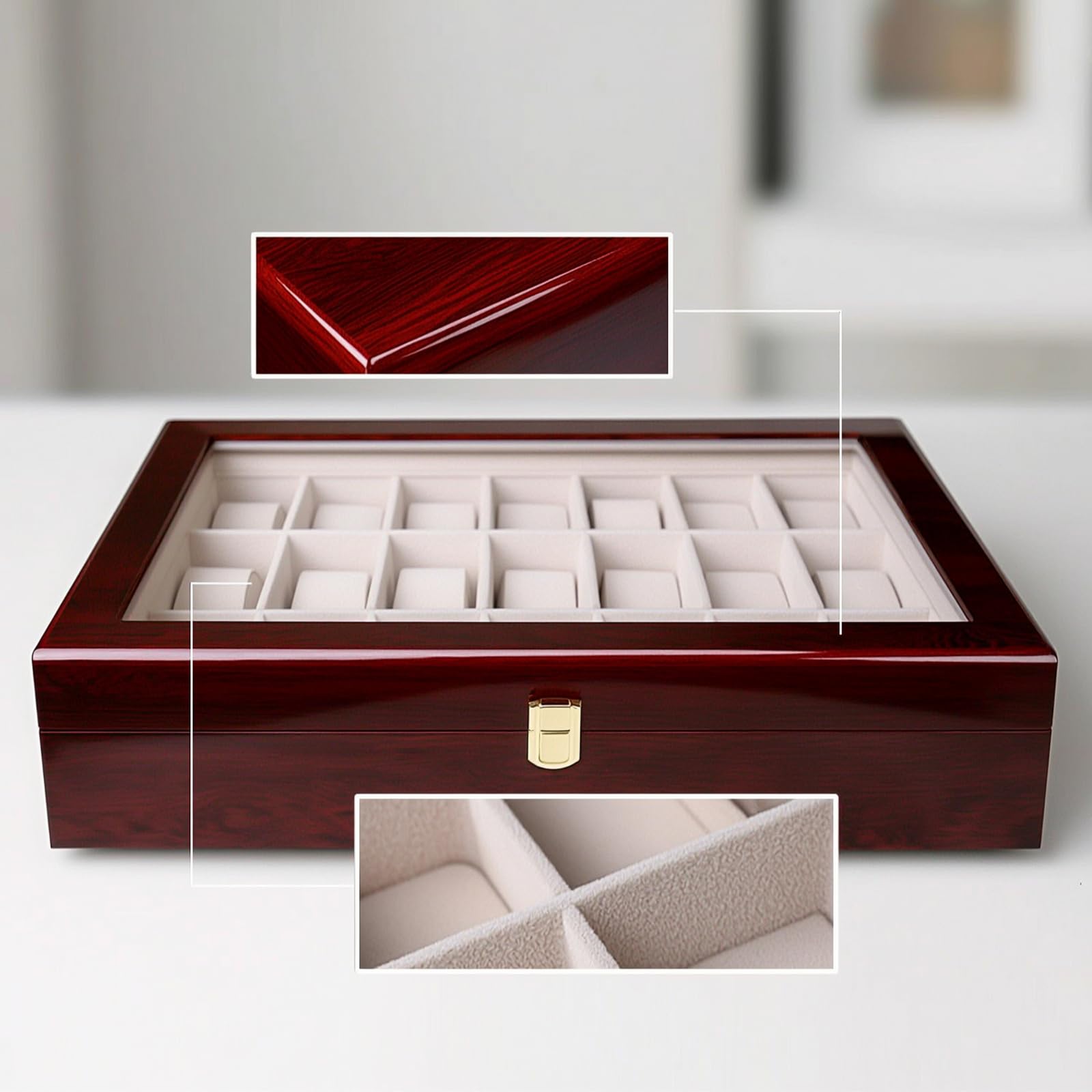 Gralara Caja Relojes con 24 Compartimentos Organizador Relojes Profesional Estuche para Coleccionistas