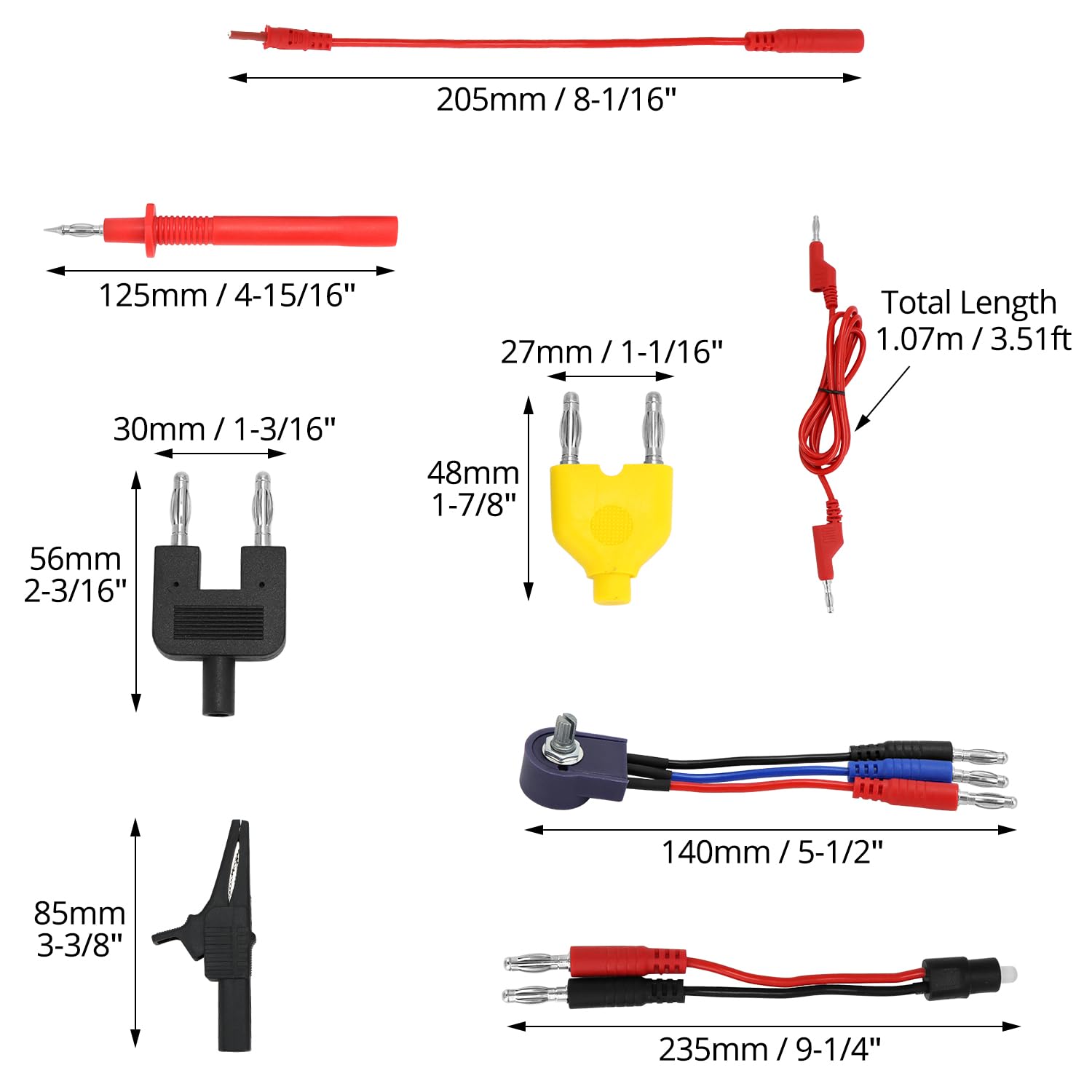 QWORK® 92 Pièces Fils de Test Multimètre Kit, Multifonctionnel Diagnostic Kit de Circuit Automobile avec Pinces Crocodile, Sondes, Bornes de Connexion