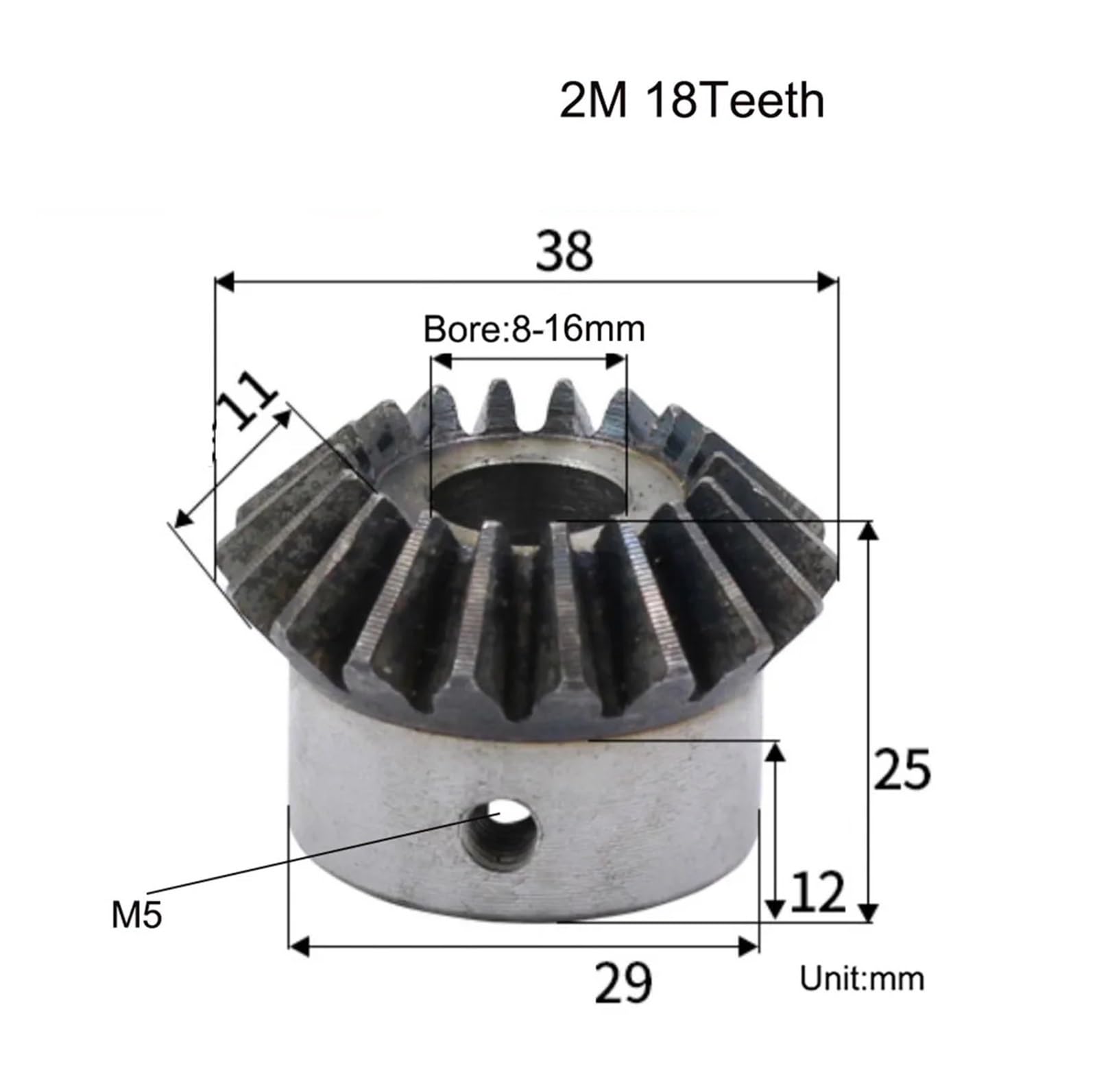 Bevel Gear Pinion Hardware Mechanical 2 Module 18 Tooth Bevel Gear with Keyway 1:1 45# Steel 90 Degrees Mechanical Power Transmission Gear(14mm Keyway 5mm)