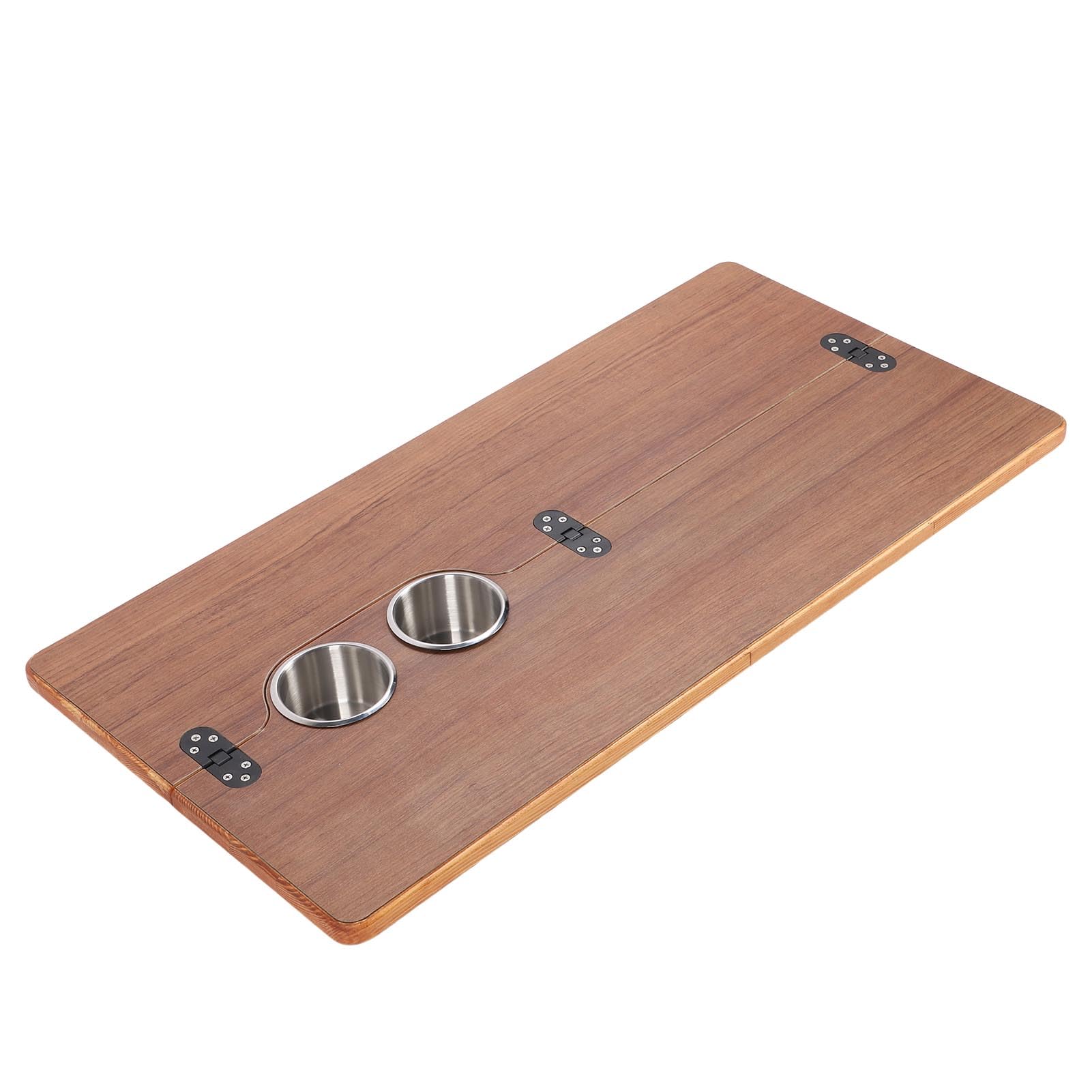 Piano Tavolo per Barca RV, Piano di Lavoro Pieghevole in Legno Massello da 31,49x15,74 Pollici con 2 Portabicchieri in Acciaio Inossidabile, per Yacht (Marrone (595x580 mm/23,43x22,83