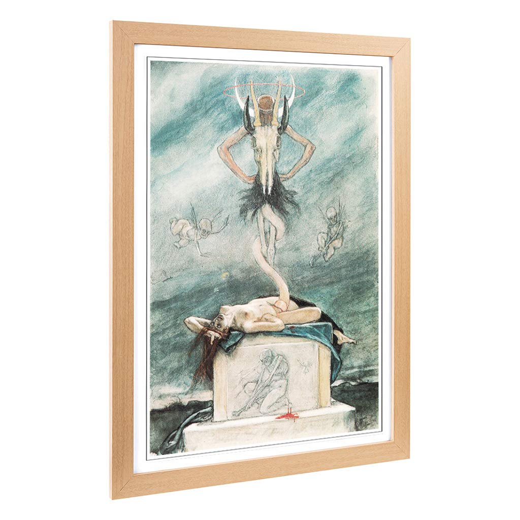 Big Box Art Framed Print of Felicien Rops Sacrifice from The Satanic Ones Design | Wall Art Picture| Home Decor for Kitchen, Living Room, Bedroom, Hallway, Oak, A2 / 24.5x18 Inch / 62x45cm