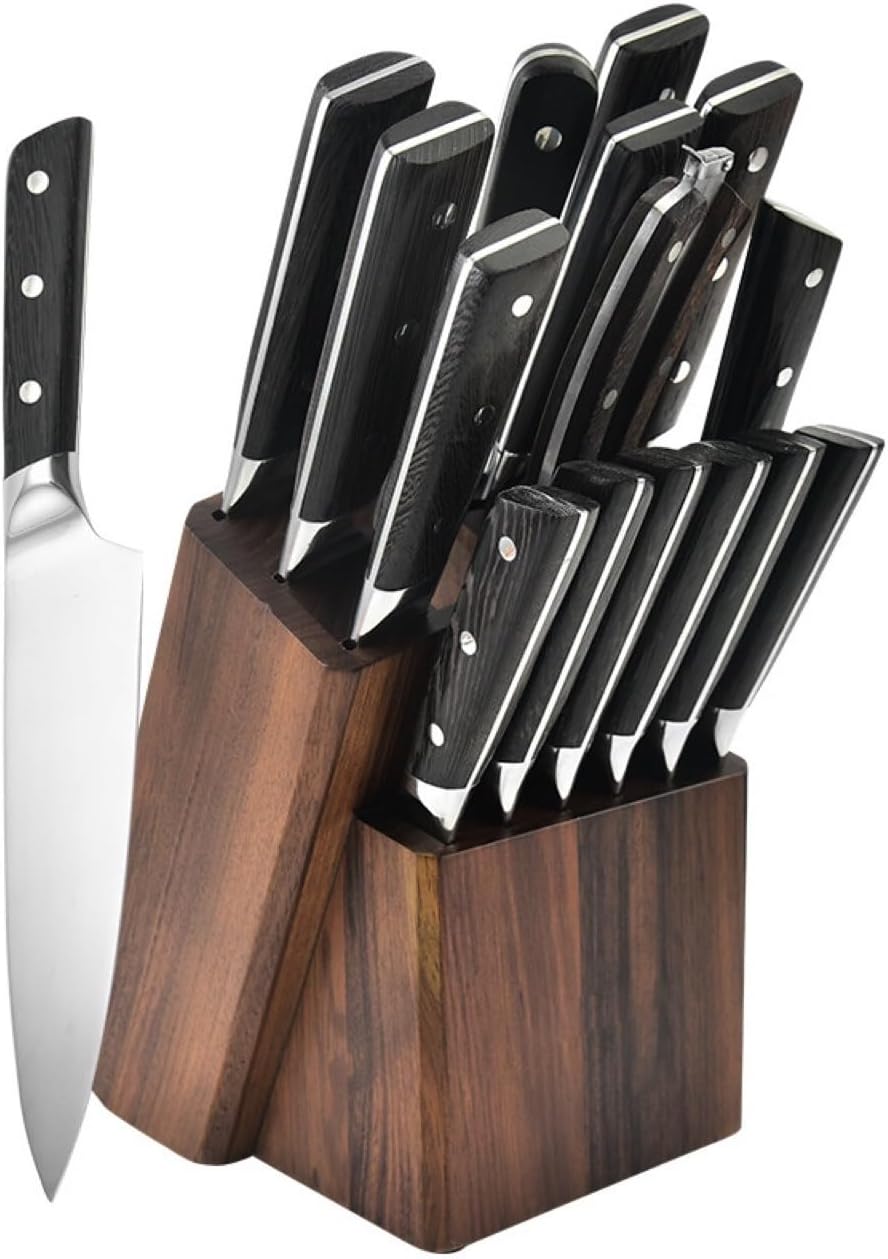 Karving King 16 Piece Kitchen Knife Set With Block - Knife Sets For Kitchen With Chef, Bread, and Steak Knife and Block