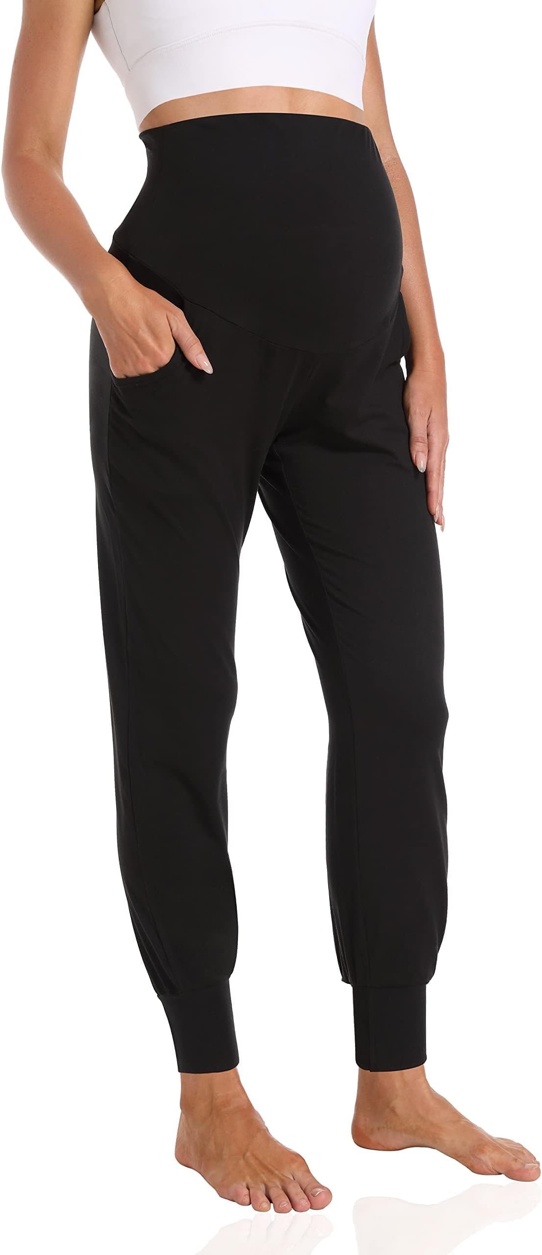 Women's Maternity Joggers Over Bump Stretchy Sweatpants Workout Sports Lounge Pregnancy Pants with Pockets