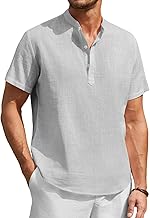 Enlision Men's Linen Short Sleeve Mao Collar Shirt Summer Men Lightweight Cotton Linen Beach Shirt Classic Casual Henley Shirt S-4XL
