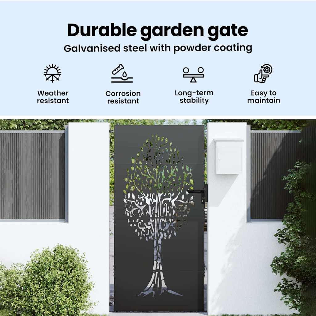 vidaXL Gartentor Schwarz 85 x 175 cm Pulverbeschichteter Stahl, Garten- und Terrassentor, rechteckig, modern, robust, umweltfreundlich, wetterfest und stylish