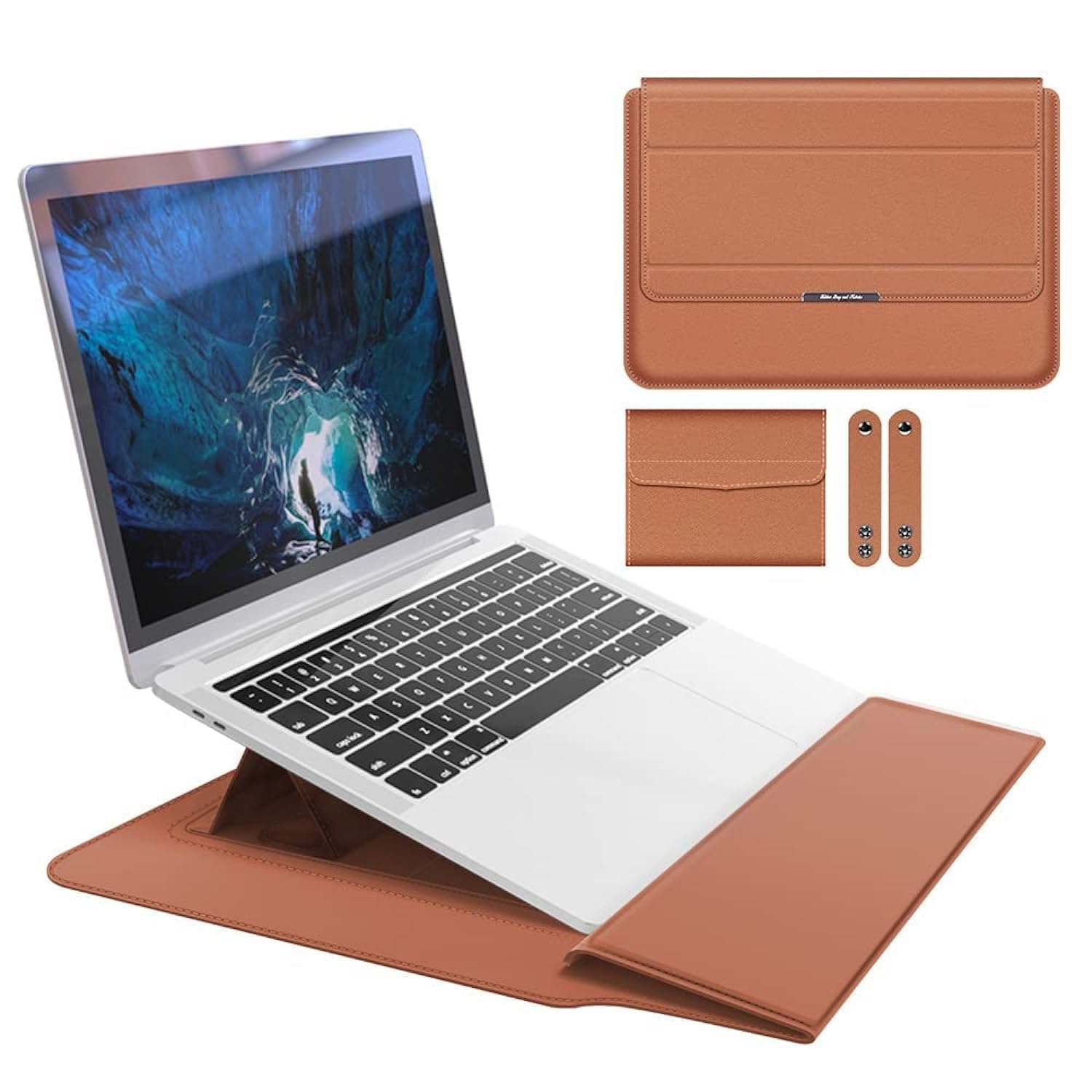 – 13-14 Inch Laptop Sleeve Bag Universial 2 in 1 Inner Sleeve with Stand Function Portable Waterproof Laptop Case Compatible with 13-14 Inch Laptops and Tablets Soft PU Leather (Brown)