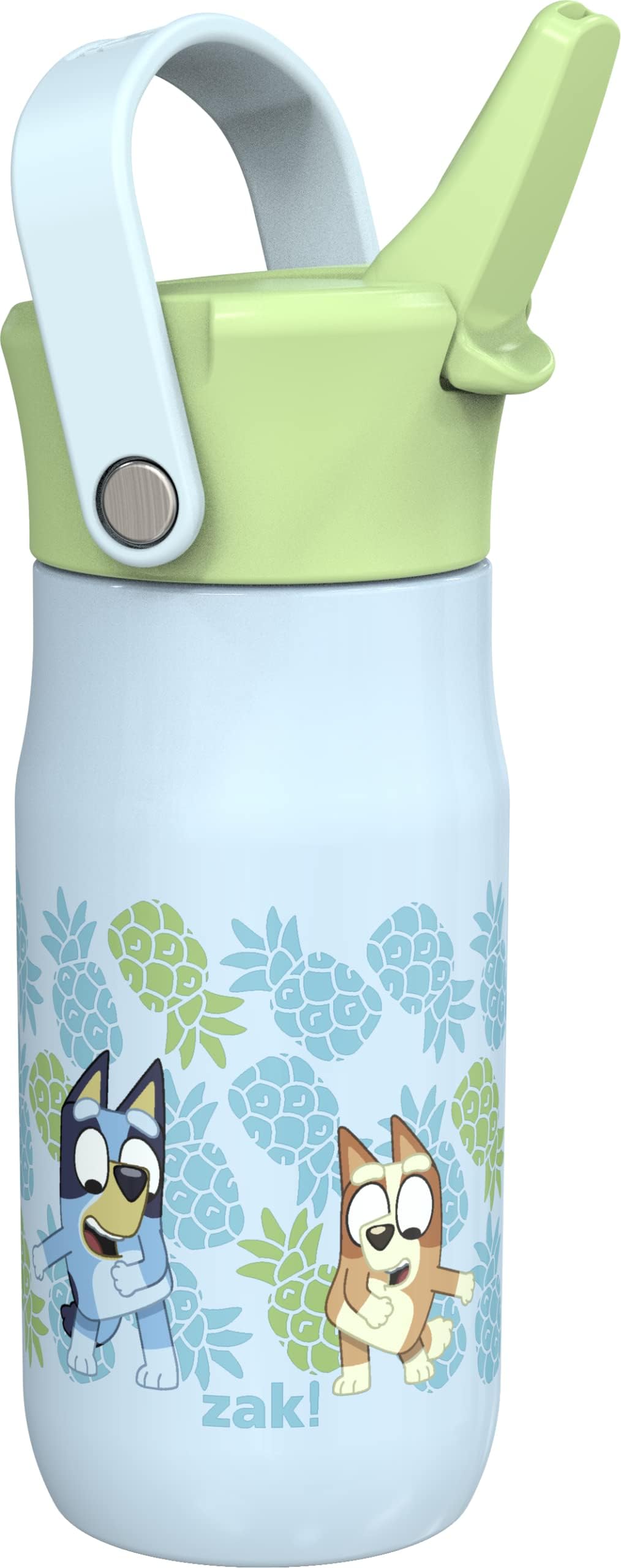 Harmony Bluey Kid Water Bottle for Travel or At Home, 14oz Recycled Stainless Steel is Leak-Proof When Closed and Vacuum Insulated (Bluey, Bingo, Muffin)