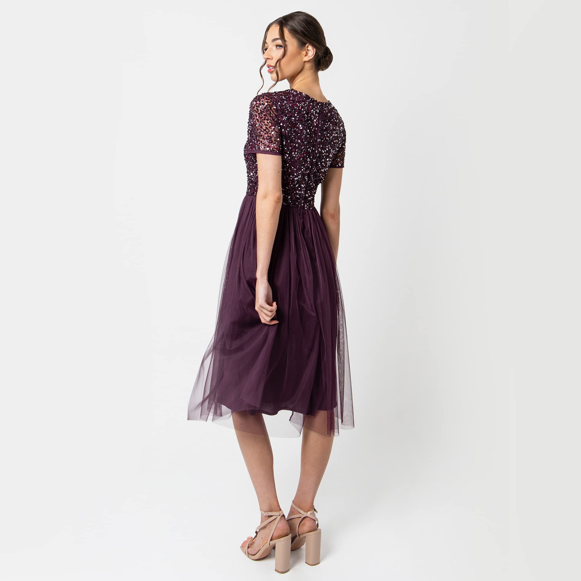 Damen Maya Deluxe V-neck Embellished Midi Dress Brautjungfernkleid – Bild 6