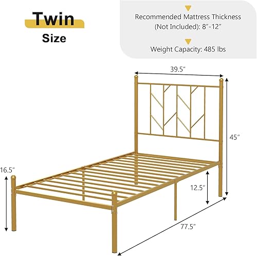 Miniatura 30 de Giantex Base de cama de metal negro con cabecera de estilo victoriano, base de cama de plataforma de 12.5 pulgadas con soporte de 14 listones de