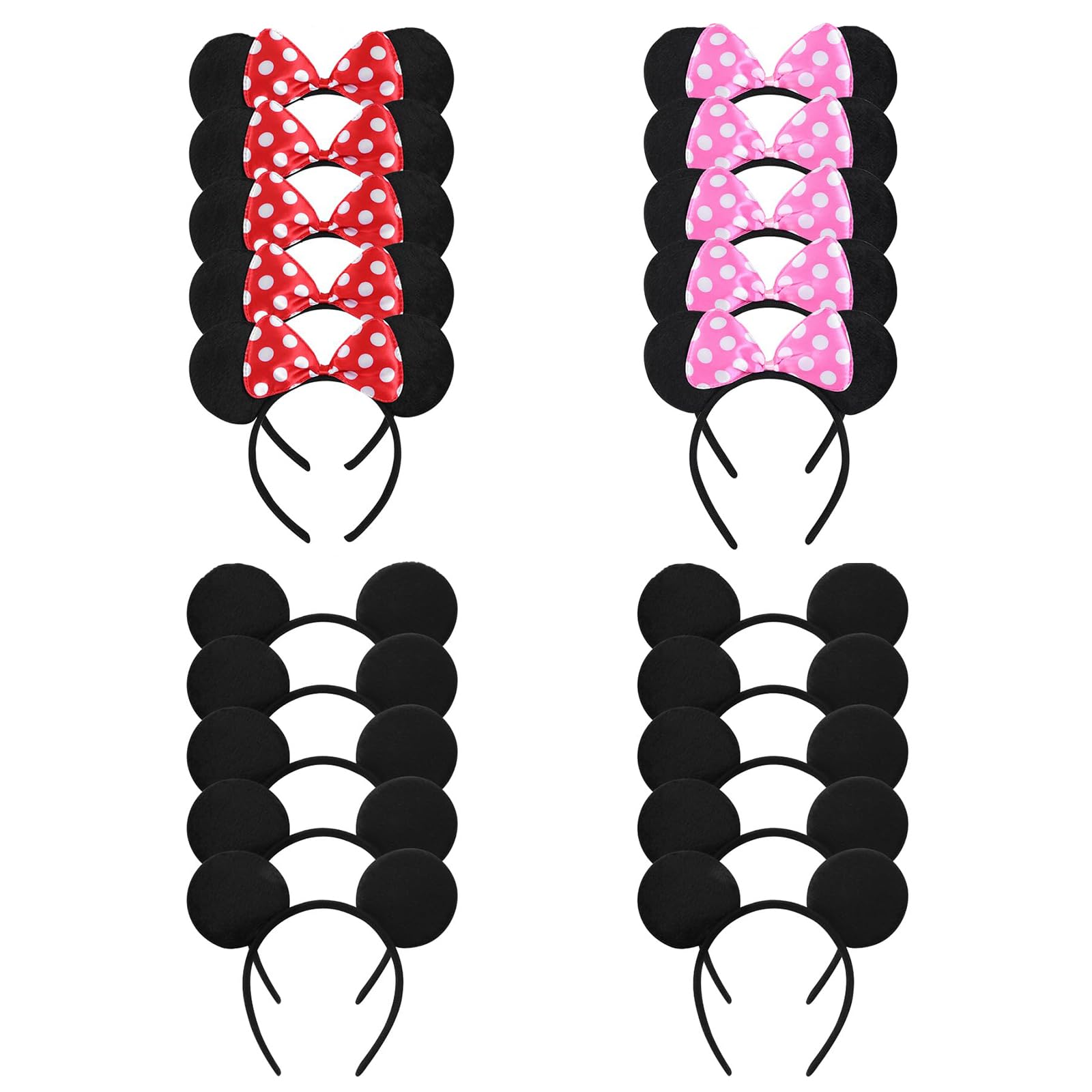 20 PCS Mouse Ears Headbands for Birthday Party Theme Park Costume Play Celebration for Boys and Girls 3color