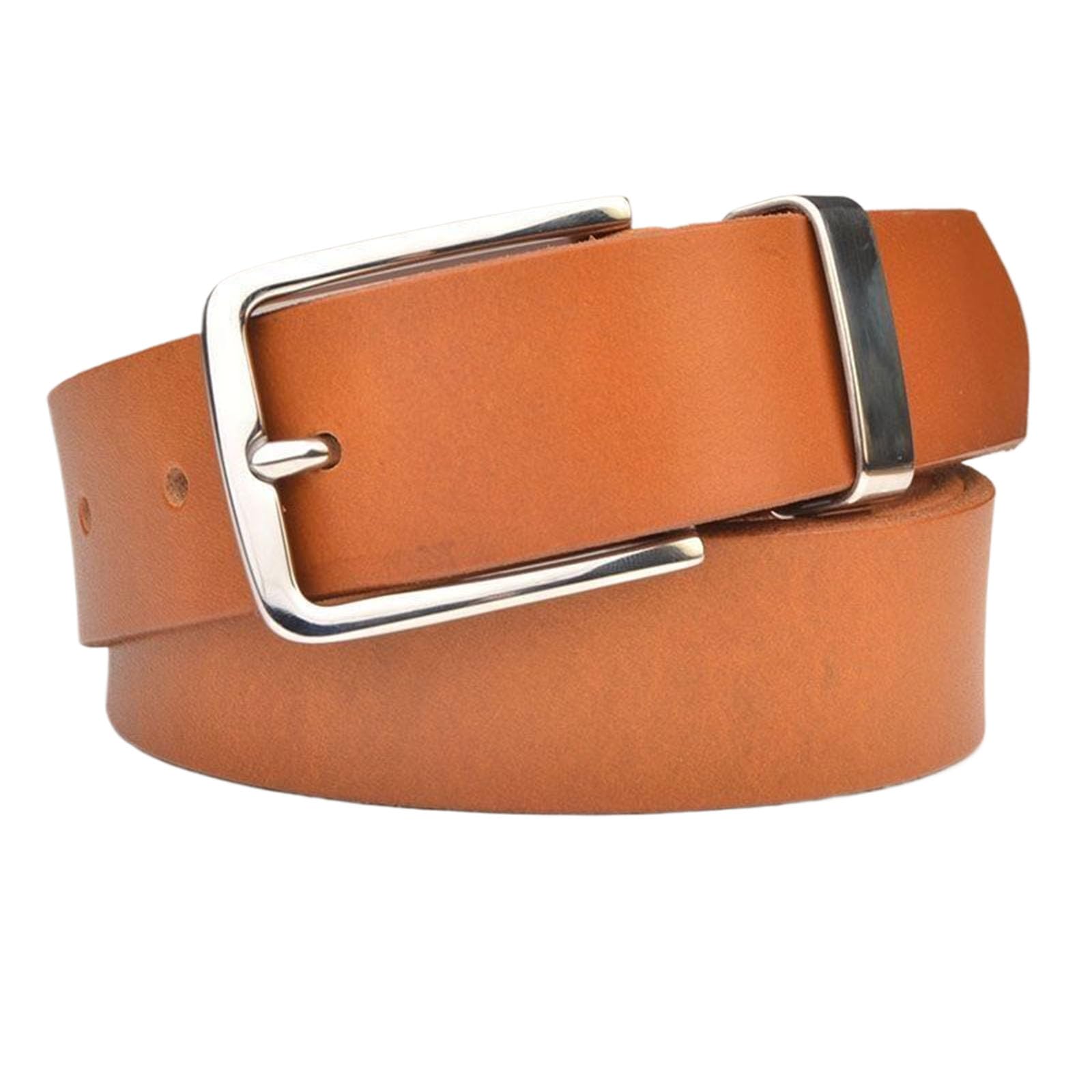 Jiary Unisex Orange ,115Cm/45.3'',Cowboy Leather Belt For Men, Men's Belts Adjustable Casual With Stainless Steel Metal Silver Pin Buckle