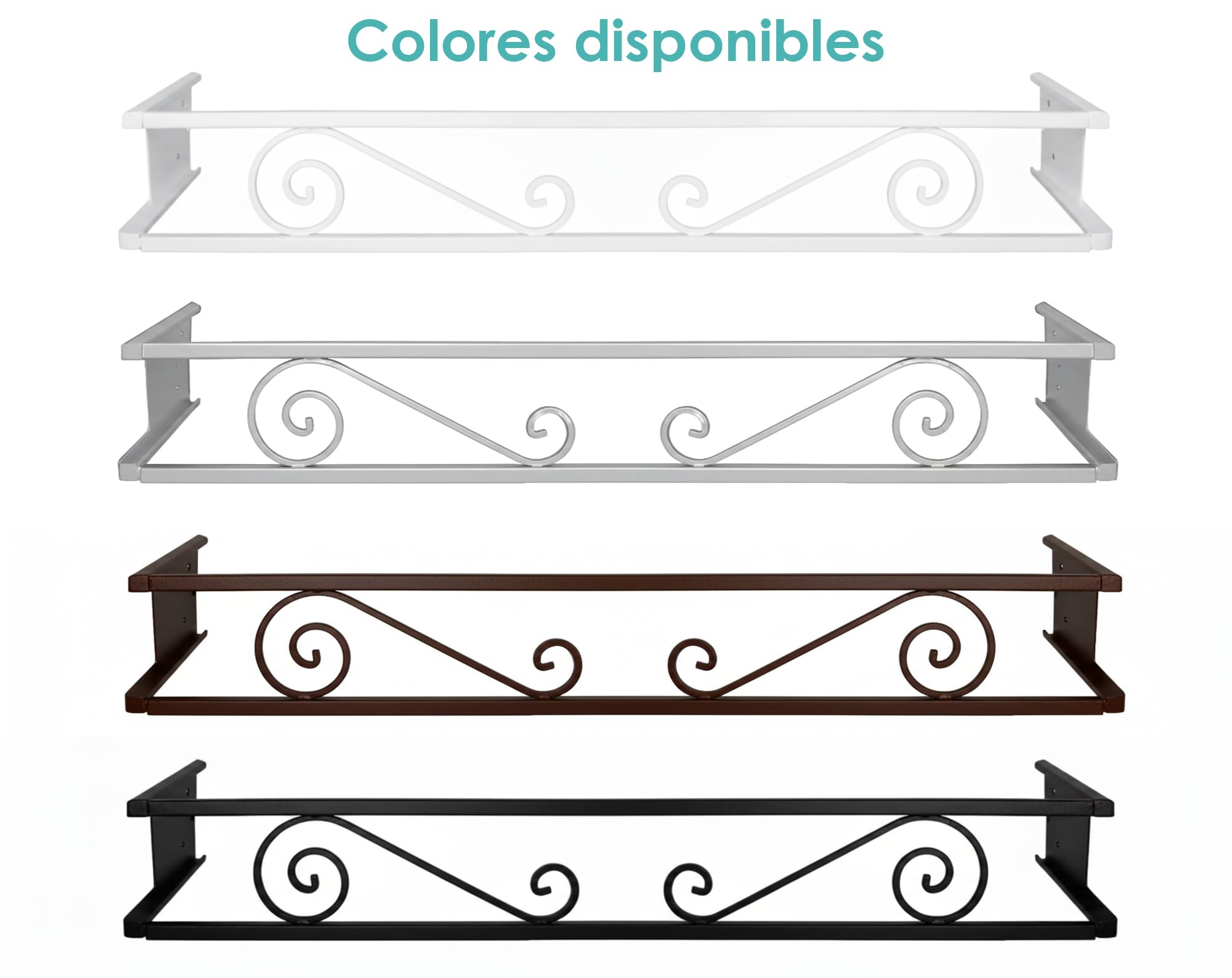 Balconcillo para Macetas Extensible 100-140 cm, Balconcillo para Plantas, Portamacetas Ventana, Protector de macetas, Modelo Volutas, Gris