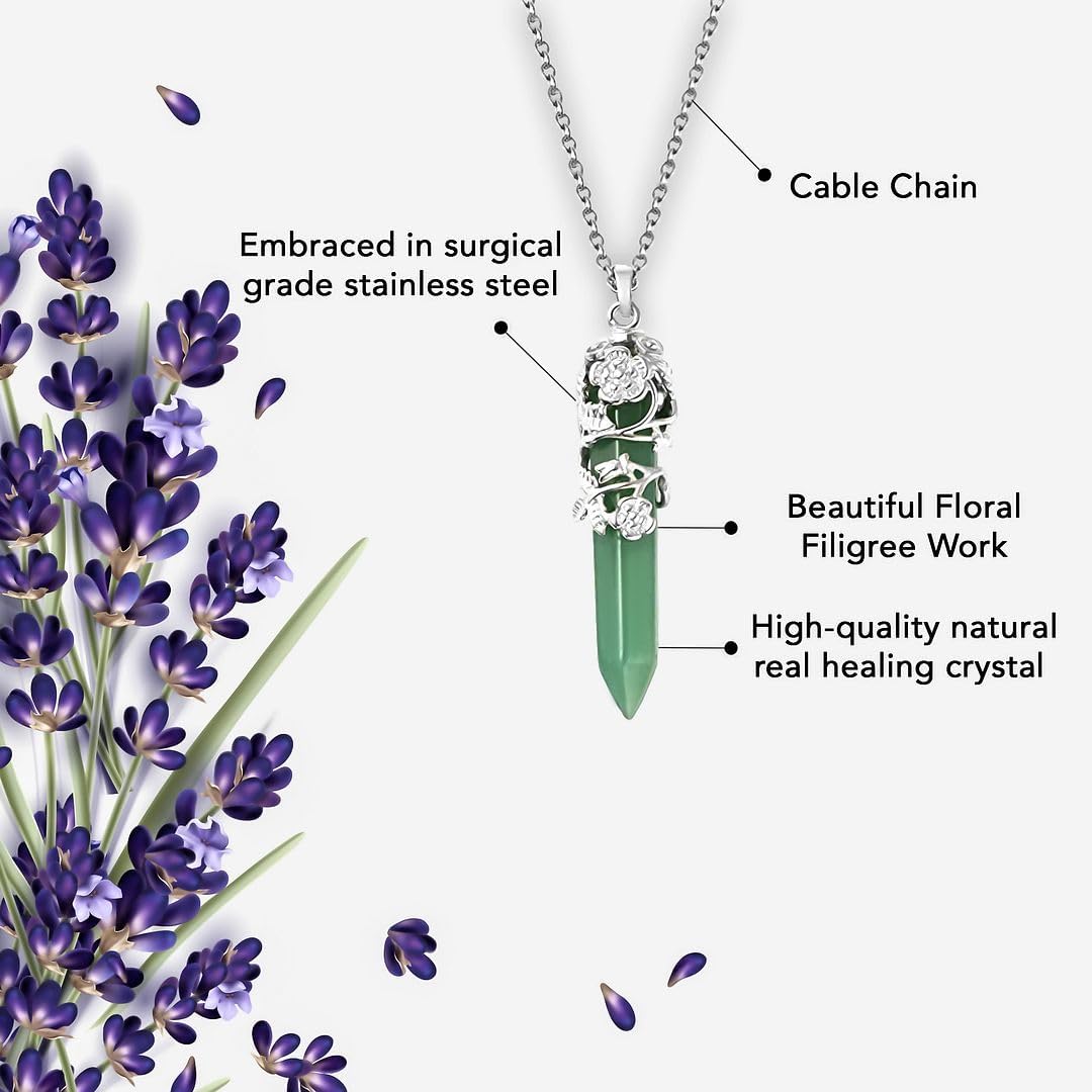 Real Natural Green Aventurine Necklace for Women 24" with Lobster Clasp - Healing Crystal Necklaces for Women with Flower Wrapped Pendant Aventurine Jewelry Mothers Day Christmas Gifts - Image 5
