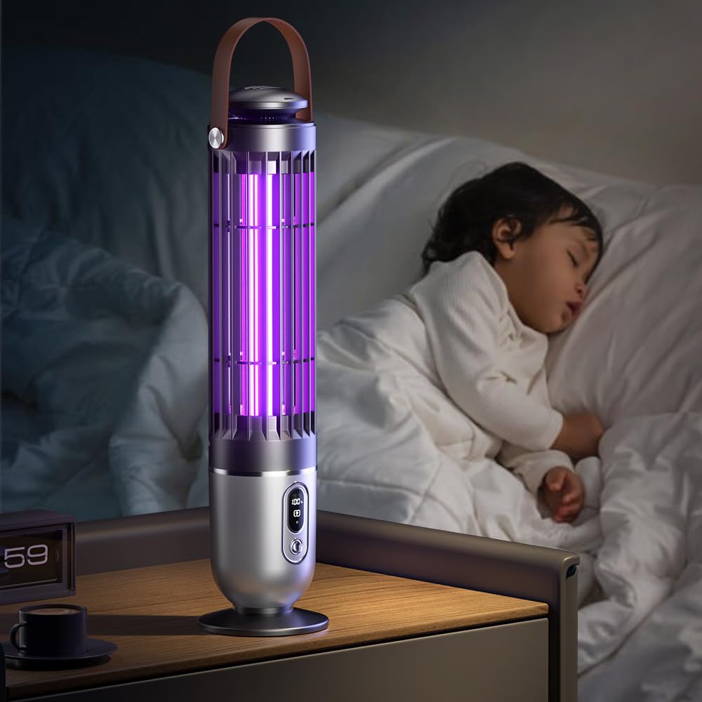 FanFuGuo® Lampe Anti Moucherons Anti Moustique Mouche Rechargeable, Lampe UV et veilleuse 2 en 1 avec capteur crépusculaire, Anti Insectes Volants Tue Mouche Electrique Intérieur et extérieur (Black1)