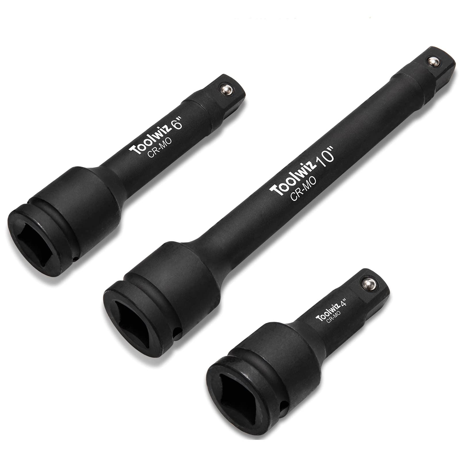 Toolwiz 1,9 cm (3/4 Zoll) Antriebsschlag-Verlängerungsstange, 10,2 cm, 15,2 cm, 25,4 cm (3 Stück), Cr-Mo-Stahl-Schlagschrauberwerkzeuge, erweitern Sie das Sortiment an Schlagschraubern, organisiert in