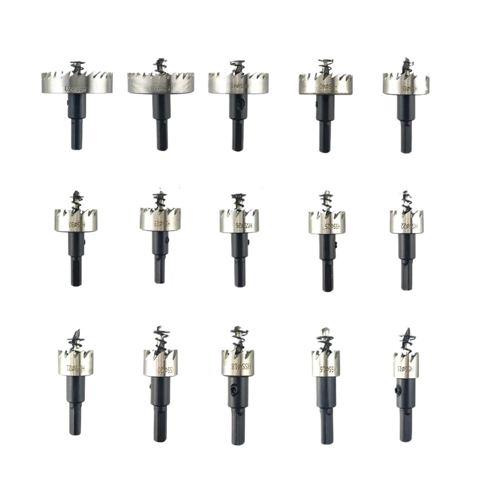 Juego de sierras perforadoras HSS, 12 Uds., 15-50mm, broca acero alta velocidad, corona perforación for herramienta corte madera inoxidable aleación Metal(15PCS 15-53mm)
