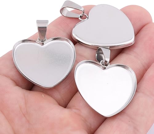 Miniatura 5 de Reidgaller 40 unidades de 0.972 in con ajustes de cabujón de corazón de acero inoxidable Bisel Colgante Bandejas DIY Neclace Base en blanco para