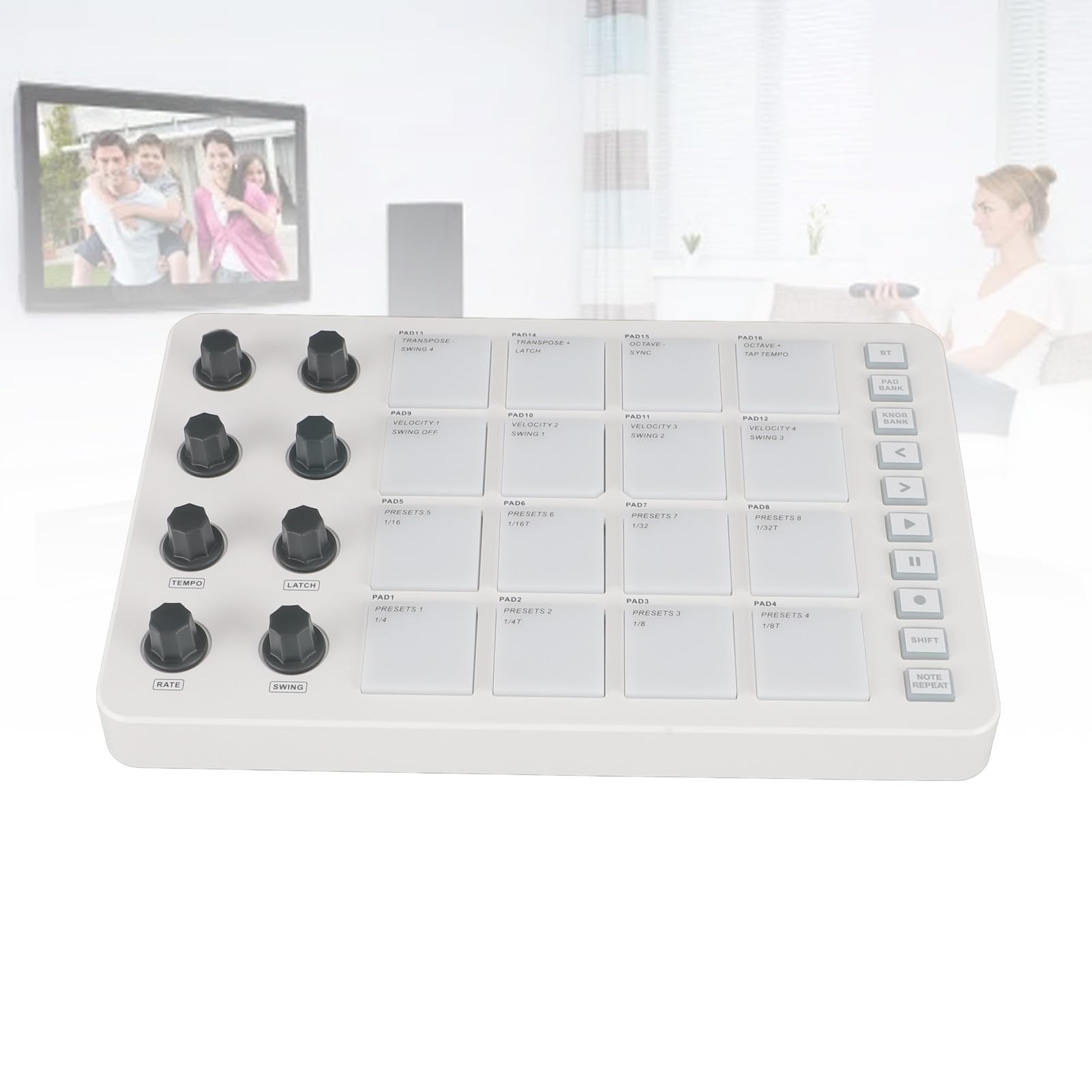 Ejoyous Controlador USB MIDI PAD, SMC PAD Recargable 16 RGB Retroiluminado Controlador MIDI Inalámbrico Portátil de Baja Latencia para OS X para Producción Musical