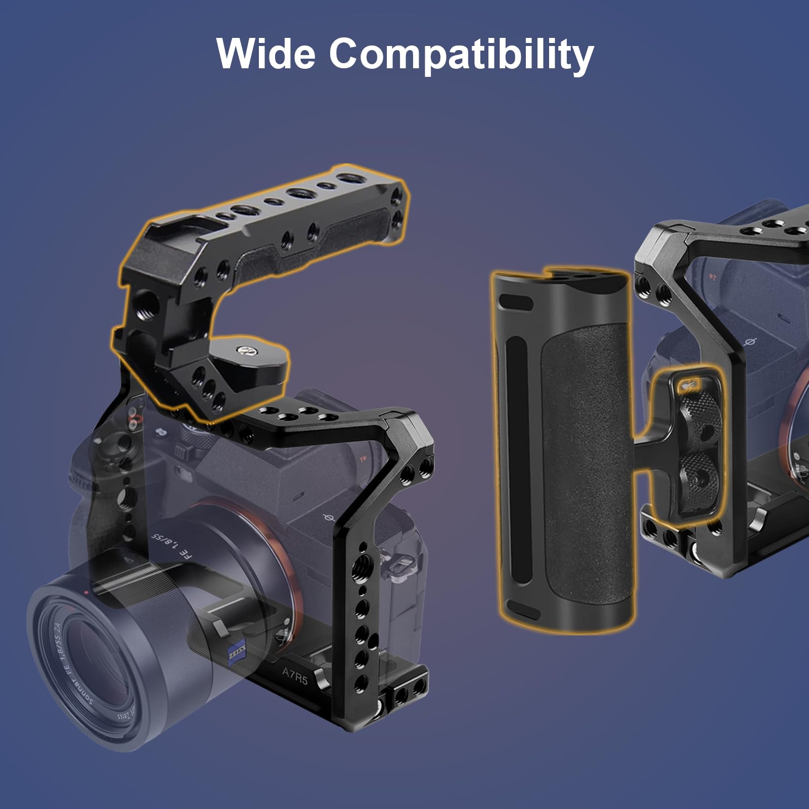 ILCE-7RM5/A7RM5/A7R5 Cage Alpha A7R V avec support griffe pour ARCA et compatible avec interface ARRI 3/8" et pour la réalisation de films ou Vlog
