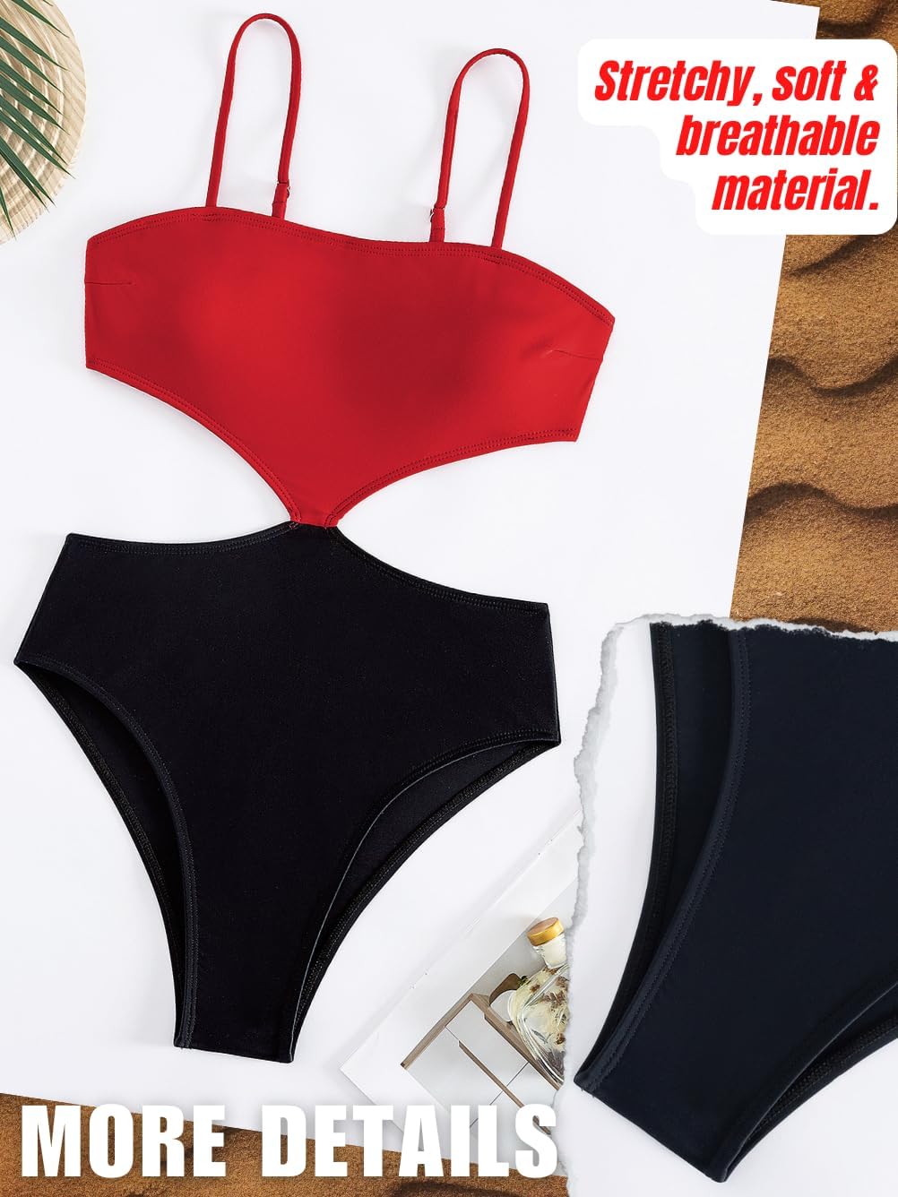 Color Block Swimsuit,Cut Out Sexy Monokini Women,Cheeky One Piece Swimsuits Beach Cruise Pool Party - Image 4