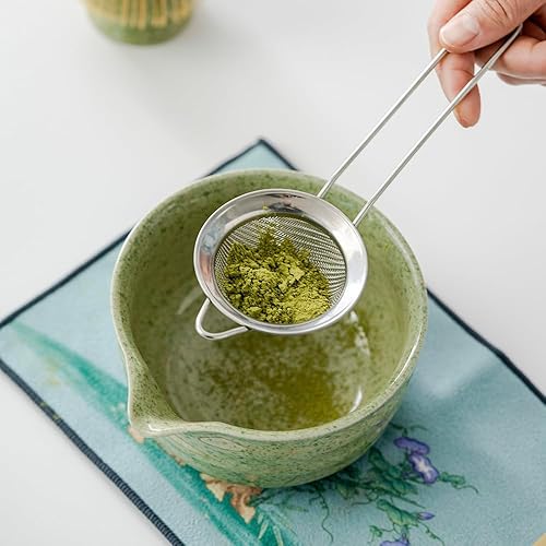 Miniatura 7 de Juego de batidor de matcha, juego de matcha, incluye cuenco matcha, batidor y soporte de matcha, tamiz, cuchara, tapete de tela, regalo para los