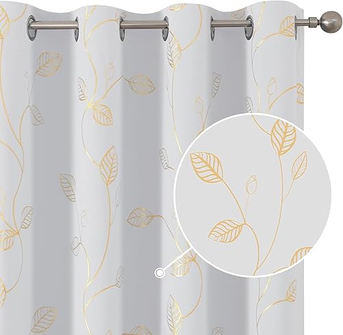 Miniatura 10 de BUHUA Cortinas de bloqueo de calor, cortinas opacas de 45 pulgadas de largo, 2 paneles burg, cortinas insonorizadas con estampado de hojas doradas