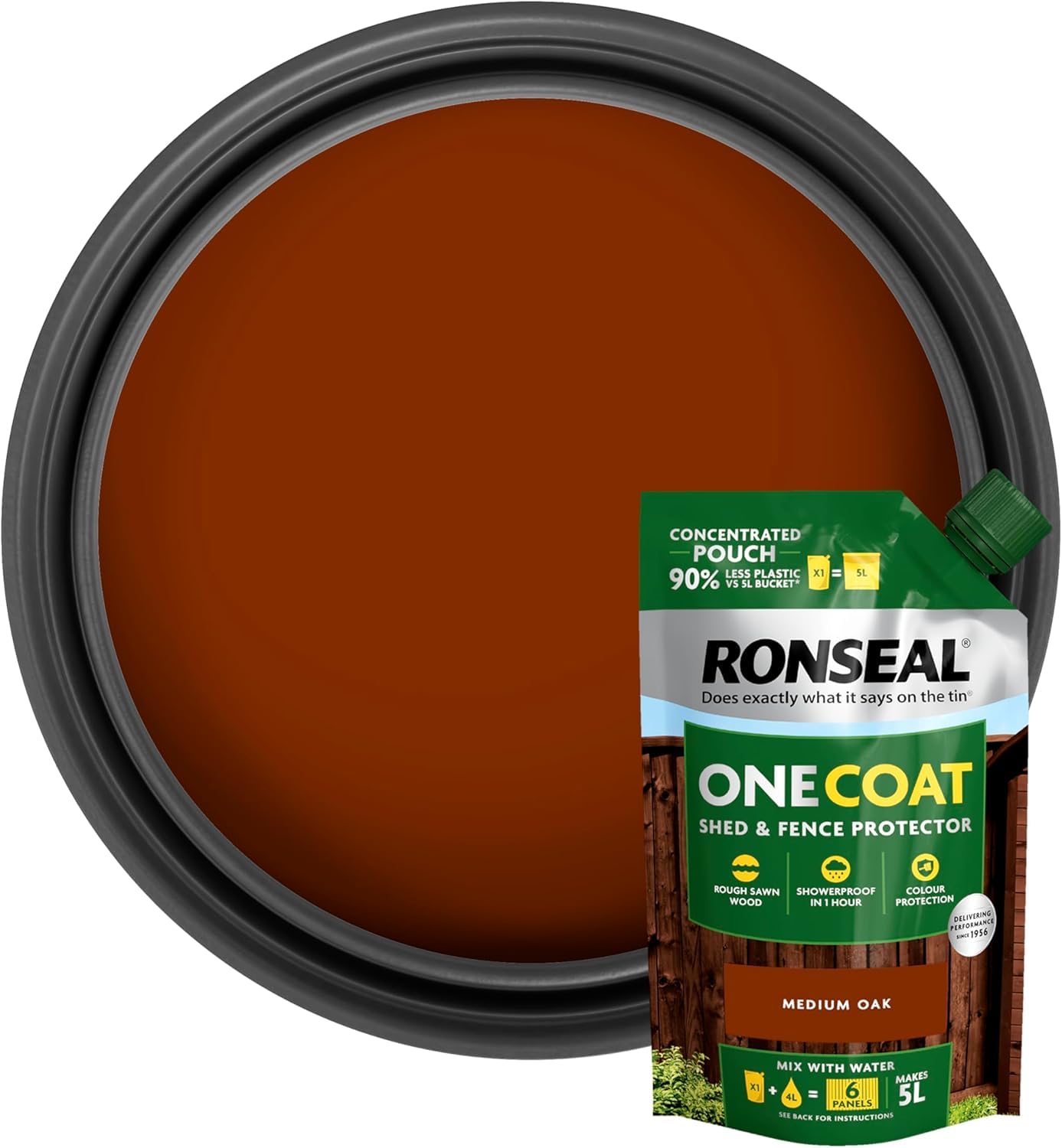 Axpower Inspirational Technology Empowering People Medium Oak One Coat Shed & Fence Paint Refill Pouch – 950Ml – – Mix 1 Pouch With 4L Water To Make 5L – Same As Ready-Mixed Buckets – Weatherproof Wood Treatment For Fences & Sheds