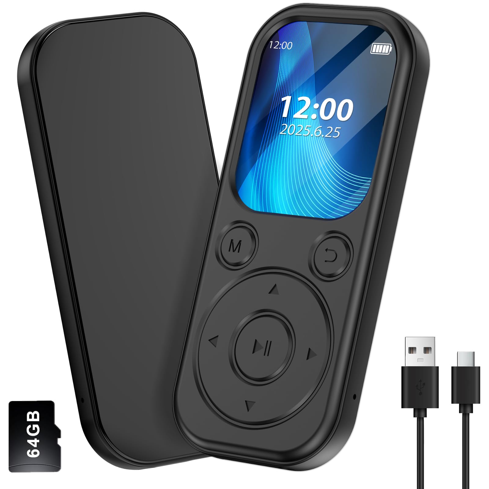 MP3プレーヤー 【双方向ブルートゥース5.3＆本体26g業界最小型】内蔵スピーカー 音楽プレーヤー デジタルオーディオプレーヤー 小型 64GB大容量SDカード付き 128GBまで拡張可能 EQサウンド 変速再生 ランダム再生 TypeC式 操作簡単 FMラジオ 電子ブック 写真 通勤通学 スポーツ 語学学習 26ｇ超軽量 軽い 使いやすい 子供向け 日本語説明書付き (ブラック)