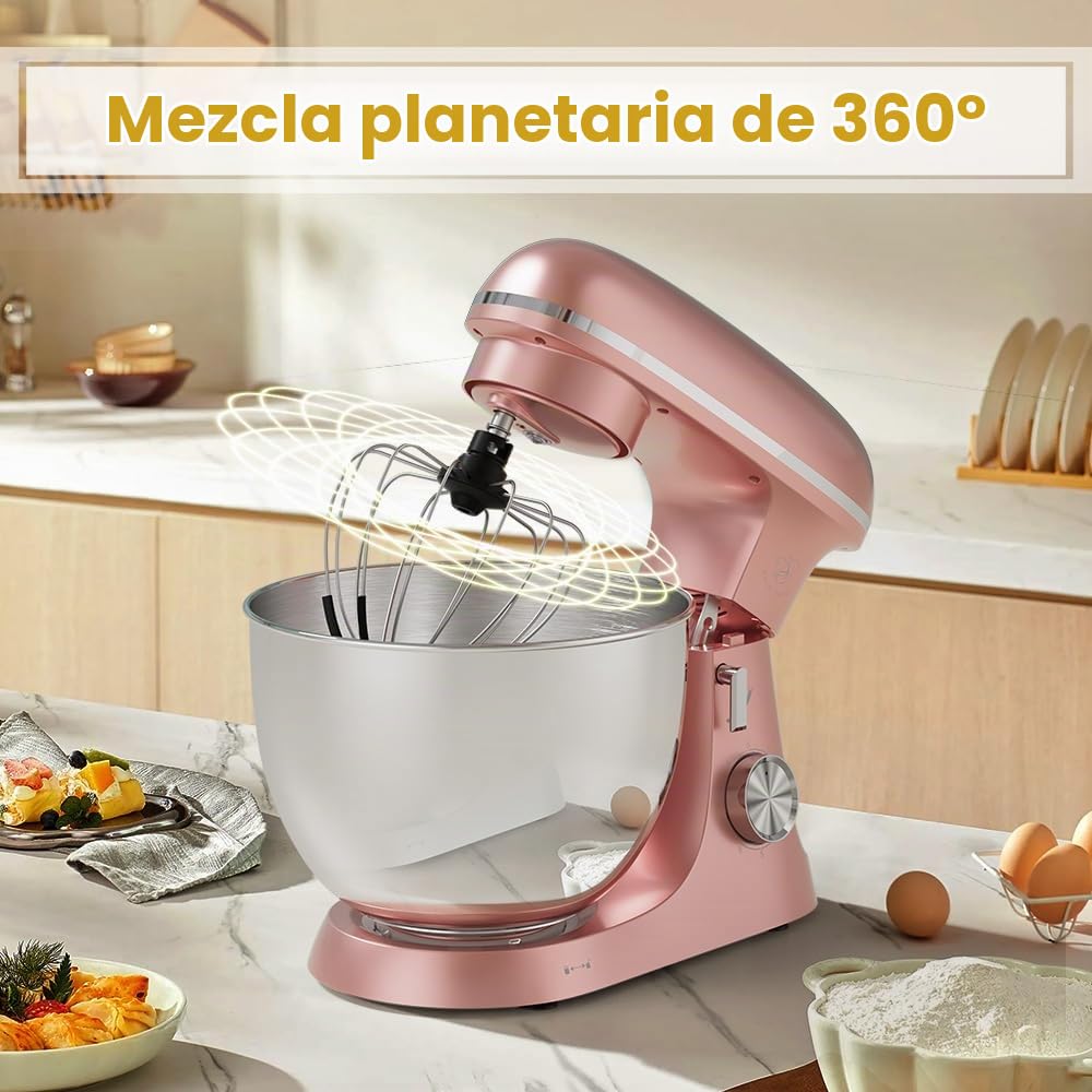 Royal Swiss Robot Pastelero Profesional 2000 W 8,5 L - Robot de cocina profesional planetario 6 velocidades - Amasadora eléctrica de gran capacidad con cuenco de acero inoxidable 304 y accesorios