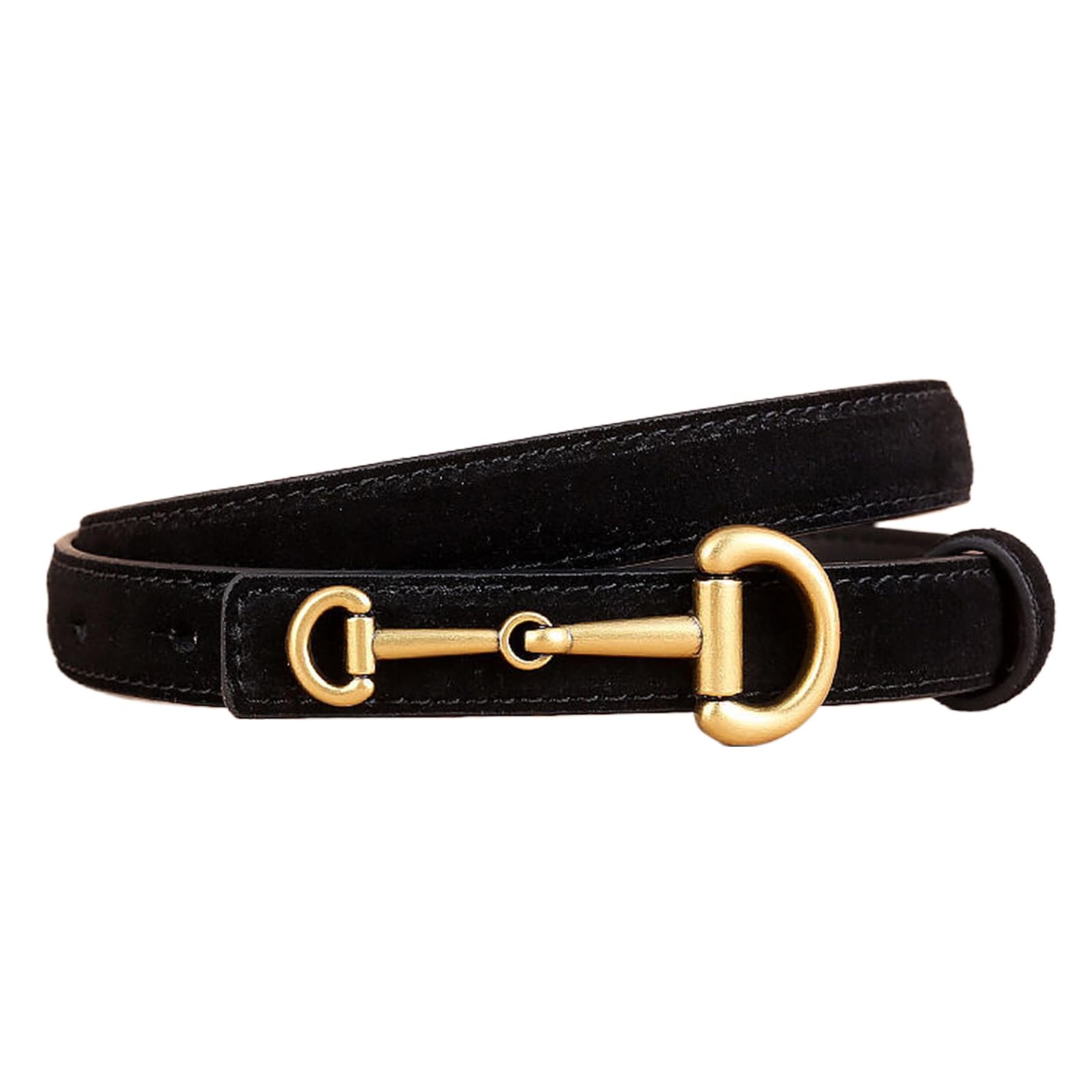 Jiary Unisex Black ,100Cm/39.4'',Gold Horseshoe Buckle Designer Belts For Women, Suede Thin Leather Belt Women For Jeans Dress Autumn And Winter Sweater Coat