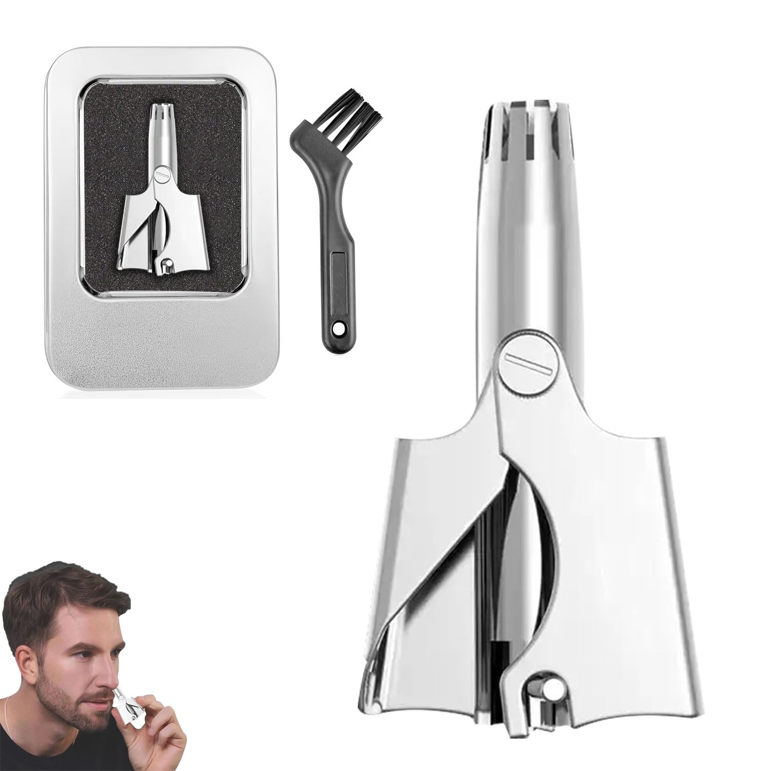 Stainless Steel Hair Trimmer for Men and Women Manual Nose and Ear Hair Trimmer Nose Clippers 360 Rotating