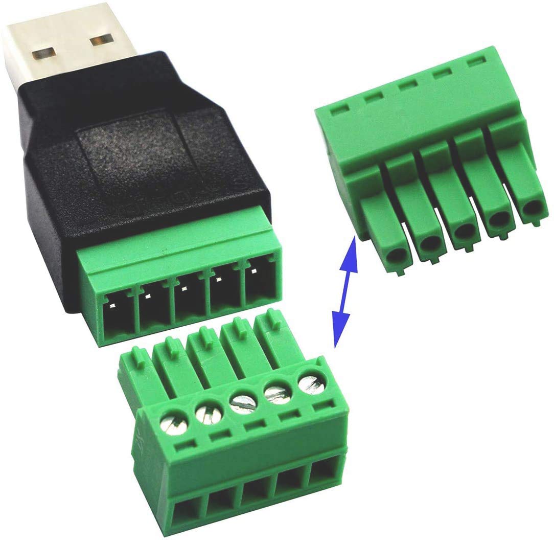 Greluma 2 Pezzi USB 2.0 A Connettore Morsetto a Vite con Un Cacciavite, USB 2.0 A Spina Maschio a 5 Pin Femmina Bullone Vite Scudo Terminale Spina Adattatore Connettore Convertitore 300V 8A