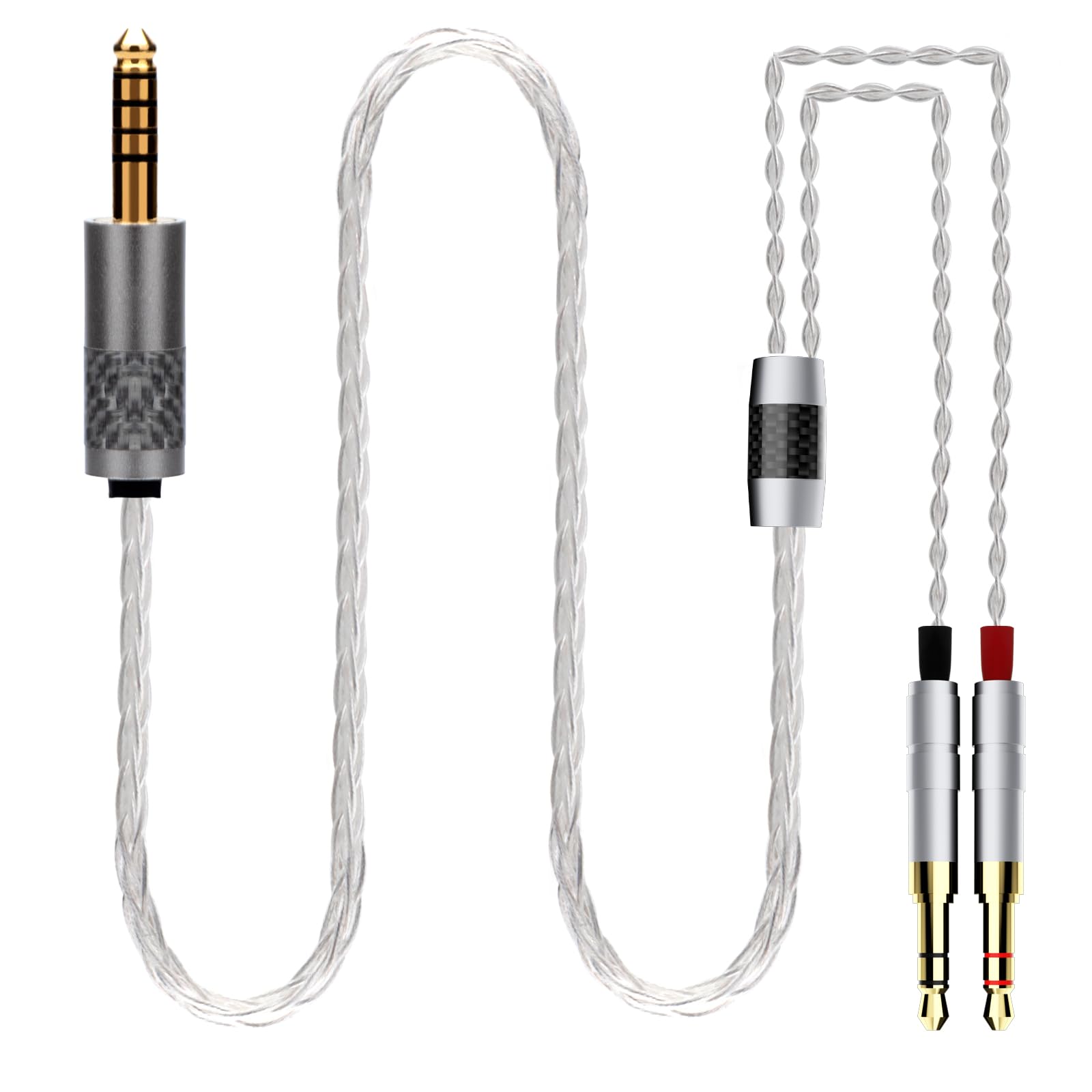 Monosaudio Câble de mise à niveau pour casque HiFi haut de gamme - 4,4 mm mâle vers double 3,5 mm - Isolation PTFE - Câble de rechange de 1,5 m avec 16 fils OCC - Conducteur en cuivre OCC - Pour HE4XX