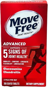 Move Free Advanced Glucosamine Chondroitin + Calcium Fructoborate Joint Support Supplement, Supports Mobility Comfort Strength Flexibility & Lubrication - 200 Tablets 100 Servings*